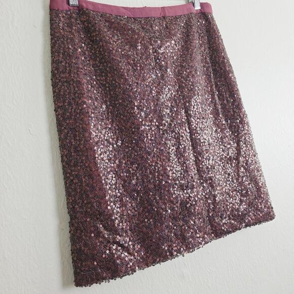 J. Crew Burgundy Wine Sequin Beaded Pencil Skirt 4 Silk Lined Red Holiday NWT - Picture 8 of 12